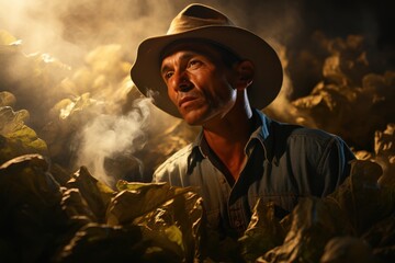 Fototapeta premium Farmers use mainstream data networks from mobile internet to validate, test and select new farming methods. farmers and tobacco farming