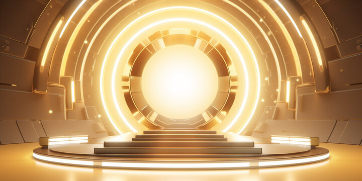 Futuristic Luxury Stand In Light Golden Color Backdrop Background, AI Generative