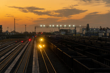 Fototapeta na wymiar Railway freight station in the evening