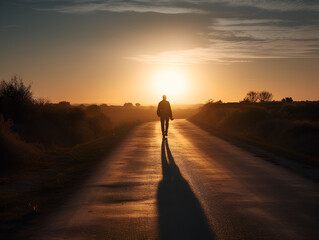 Fototapeta na wymiar silhouette of a person walking on the road