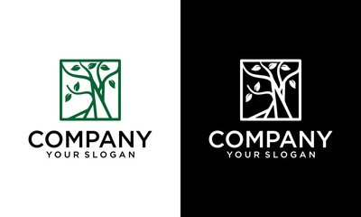 Square Tree vector logo this beautiful tree is a symbol of life, beauty, growth, strength, and good health.