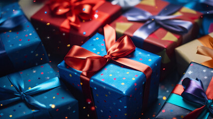 Illustration of a Group of Color Wrapped Birthday Presents