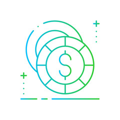 Coins E Commerce icon with blue and green gradient style. finance, cash, investment, payment, currency, exchange, dollar. Vector illustration