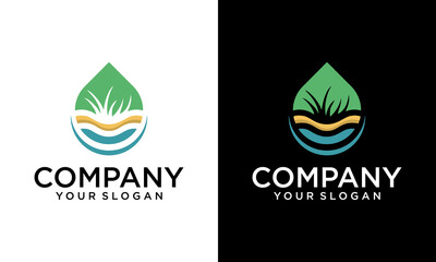 Green grass water drop logo. Spring. Gazon. Vector icon. web version.