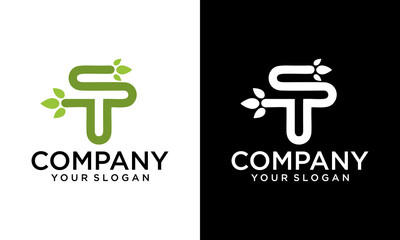 TS Green Leaf Letter Design Logo. Eco Bio Leaf Letters Icon Illustration Vetor Logo.