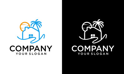 Vector graphic of hand combined with house palm tree logo design template
