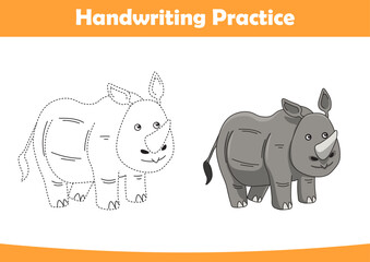 Practice handwriting. Tracing rhino lines and coloring for children