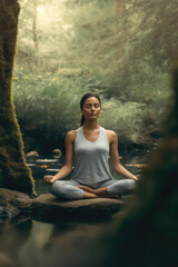 Woman Meditating in Nature's Embrace - Generative AI