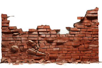 Obraz premium Cracked aged red bricks separated on a transparent background, seen from the side.