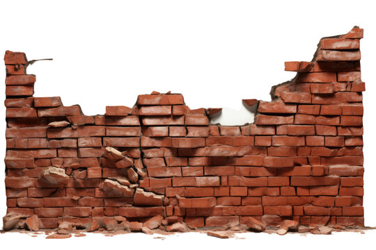 Fototapeta Cracked aged red bricks separated on a transparent background, seen from the side.