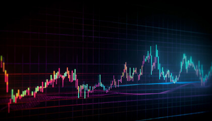 Digital chart analyzes frequency of business growth in multi colored pattern generated by AI