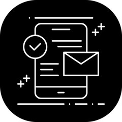 Approved Mail Business and Finance icon with black filled style. tick, sign, checkmark, mark, success, correct, confirm. Vector illustration