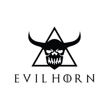 skull devil logo. illustration of evil logo design black and white.