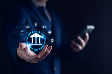 Digital online payment concept. Business people using mobile smart phone, online payment, banking, online shopping. Technology online banking applications via internet network. financial transaction.