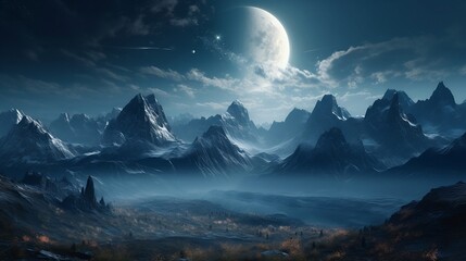Fototapeta na wymiar mountain view with moon