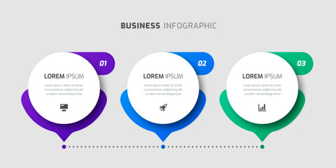 Timeline Business Infographic Template with Circle Label, 3 Numbers and Icon for Presentation