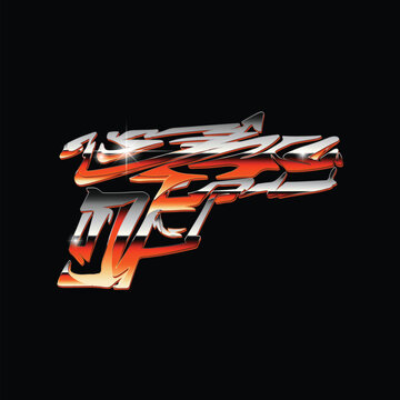 Retro Modern Tribal Pistol m9 Bereta Weapon Illustrations Vector