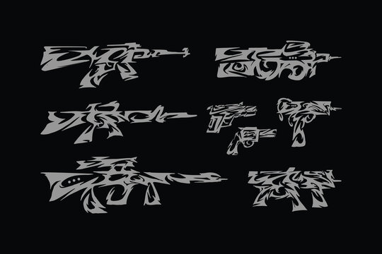 Retro Modern Tribal Firearm Weapon Illustrations Vector Collection