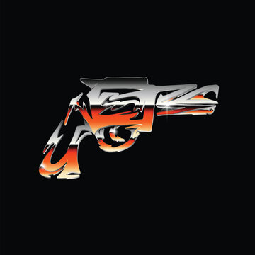 Retro Modern Tribal Pistol Bereta Weapon Illustrations Vector