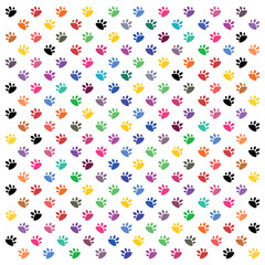 Fototapeta premium Seamless patterns of colorful cat paws