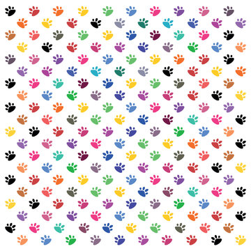 Seamless patterns of colorful cat paws