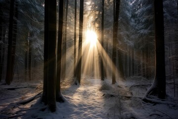 Fototapeta premium winter rain snow at rays with divine light