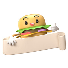 cute burger 3d illustration hold empty banner for national hamburger day