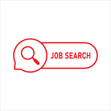red thin line job search button. concept of find digital cv or resume on internet jobsite and social media opportunity. flat linear simple hiring logotype graphic stroke badge design isolated on white