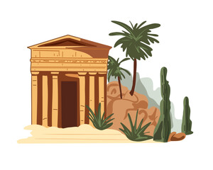 Greco-Roman architecture, antique ruins, place to visit, vector illustration