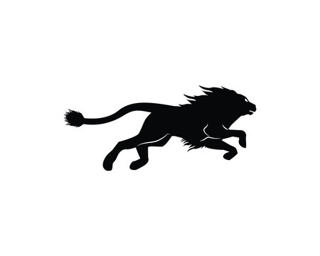 silhouette icon logo design of lion is running fast.