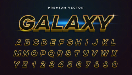 Premium Vector, 3D gold alphabet number text effect. Space galaxy creative font style