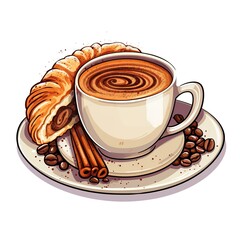 Mug of coffee with a croissant on a white background. Generative AI. High quality illustration