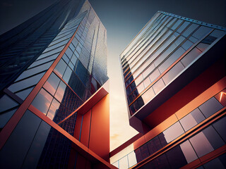 modern tall buildings standing close to each other, view up. Generative AI