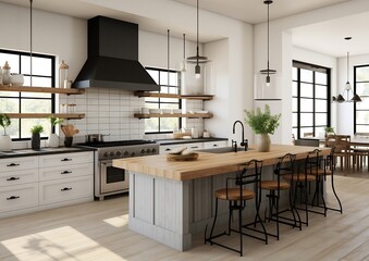 Fototapeta premium Modern farmhouse kitchen interior, generative ai