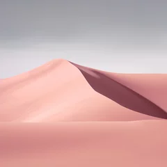 Zelfklevend Fotobehang A shimmering pink sand dune illuminated by a mysterious shadow creates an otherworldly atmosphere of mystery and wonder, pastel wallpaper background © Glittering Humanity
