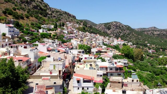 Aerial view of the historical houses in Kritsa, Crete, Greece.