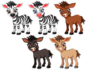 Set of cute zebra and horse