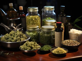 herbs and spices in jars