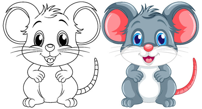 Coloring cute rat cartoon and its colour