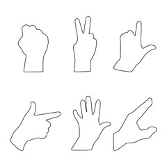 set of hands. Vector illustration isolated on white background.  Hand gestures, human arm palm gesture communication illustration set. Vector Human Hand Gesture For Your Design.