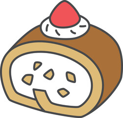 スイーツのカラー単品アイコンイラスト　苺　ロールケーキ
