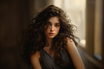 Hyper Realistic Painting Portrait of a Fictional Beautiful Young Woman. Generative AI illustration.