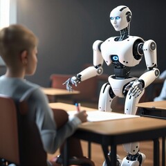 Robot as a teacher. IA-generated.