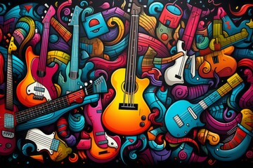  Cartoon Cute Doodles Music Concert Seamless Pattern, Generative AI
