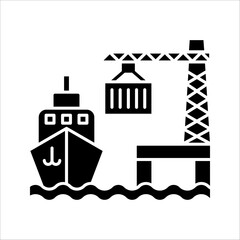 Obraz premium Cargo ship line icon. Freighter with parcels, boxes, goods. Delivery concept. vector illustration on white background