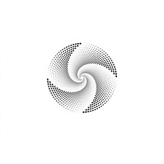Halftone dots in spiral form, round logo. vector dotted frame. Twirl design concentric circles geometric element, abstract representation of technological camera shutter concept, isolated on white