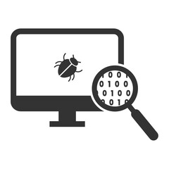 Vector illustration of computer virus search icon in dark color and transparent background(PNG).