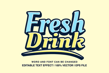 Fresh drink editable text effect template, 3d cartoon retro style typeface, premium vector