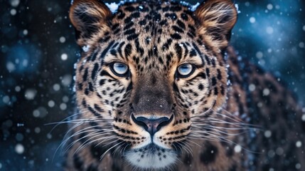 Fototapeta na wymiar Close-up of a beautiful leopard's face and eyes photo illustration, photo illustration, wildlife, animal, ai