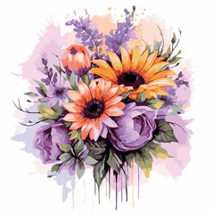 beautiful bouquet of flowers for postcard design, vector illustration. In watercolor style
